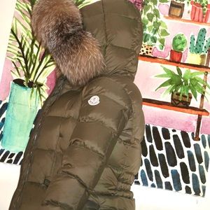 Green Moncler Jacket with Fur Hood Size S
